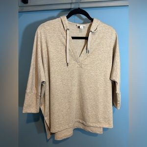 Style & Co. Buttery Soft V-Neck Pullover Hooded Sweatshirt in Tan